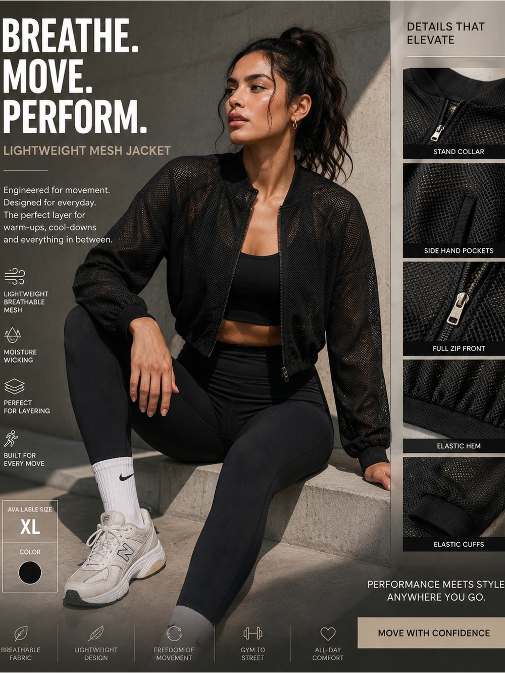 Lightweight Mesh Bomber Jacket - Black